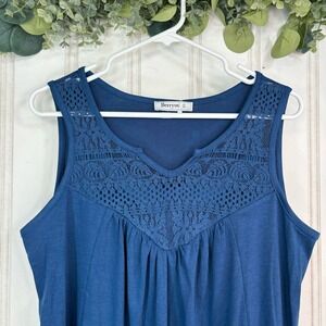 Berryou Crochet Tank Top Womens Large Blue Sleeveless Summer Cottage Boho